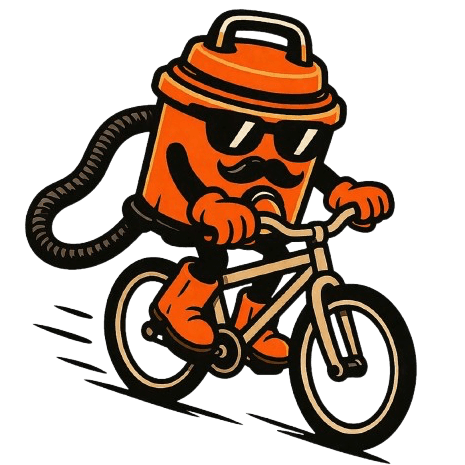 Vacuum mascot riding a bike
